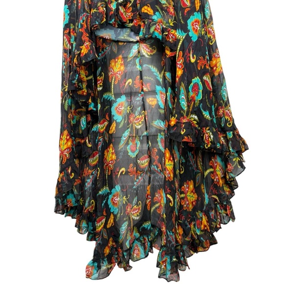 NWT CAROLINE CONSTAS Adelle Silk Asymmetric Floral Maxi Skirt Size Medium Black - Picture 4 of 10